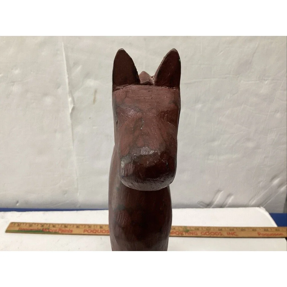 hand carved wooden horse sculpture statue stand 16”